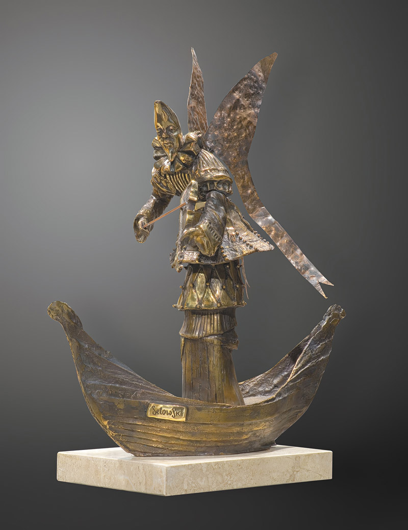 Tomasz Sętowski, Violinist (after 2000) – Cast bronze, stone base 43.5 x 35.5 x 12 cm