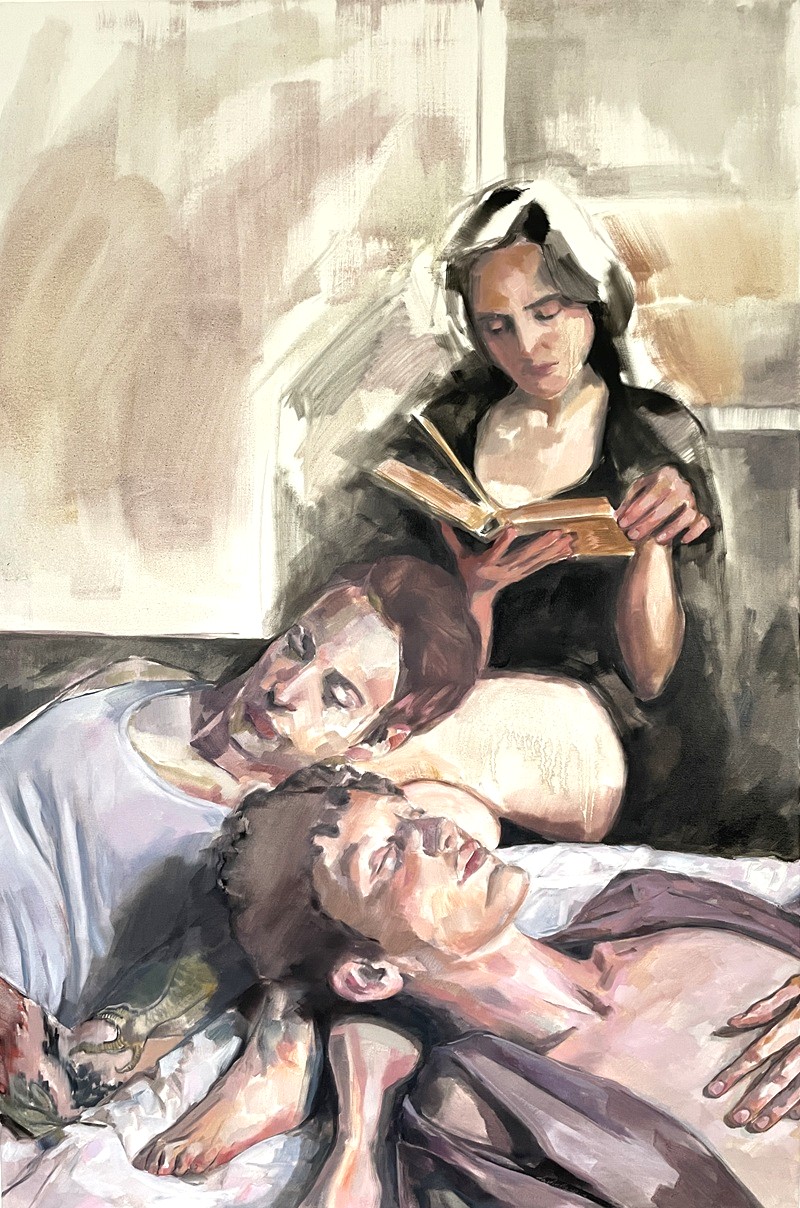 Dasha Minkina: The Reading (2023) - oil on canvas, 120 x 80 cm